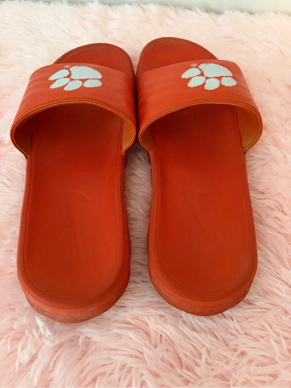 Nike Clemson Orange Slide Sandals with White Tiger Paw logo